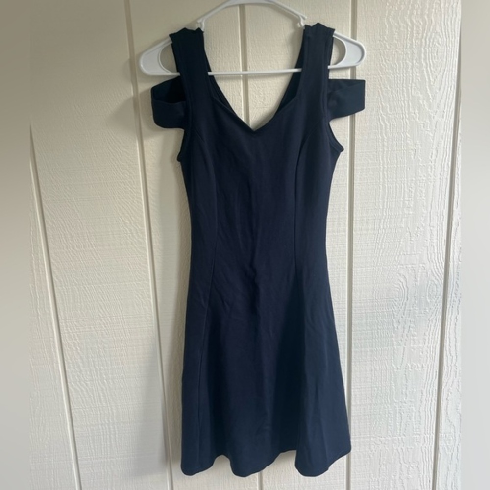 Fashion Nova Blue Pleated Cold Shoulder Mini Dress